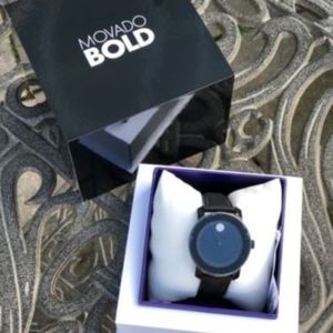 WOMEN'S MOVADO (3600483) BOLD BLACK LEATHER WATCH